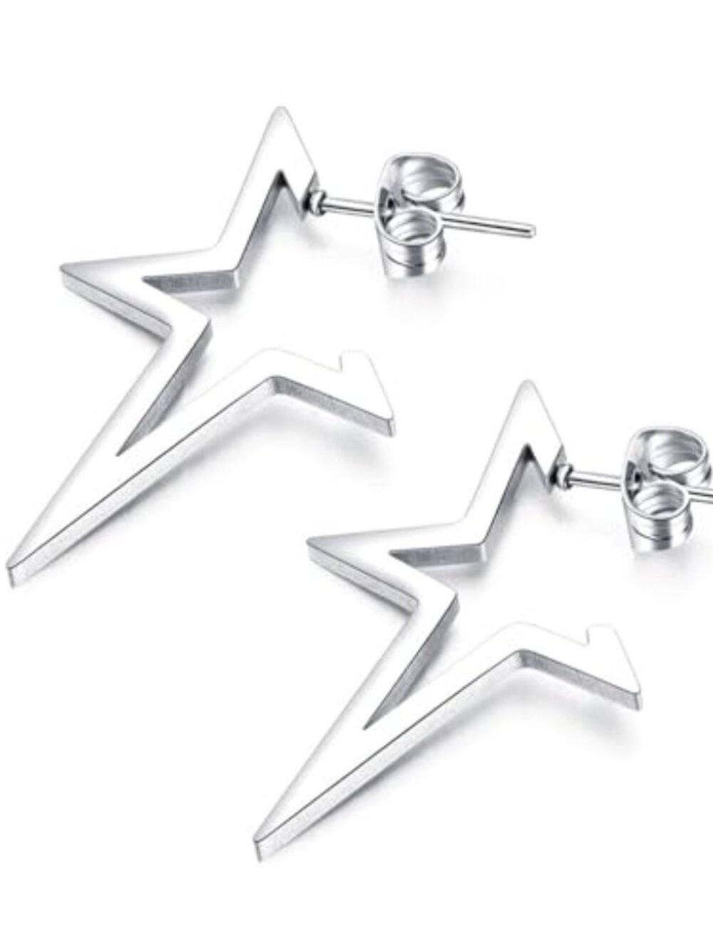 New - Grunge Earrings Cool Silver Star Stud Earrings Y2K Accessories Silver
